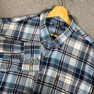 IZOD Button Down Shirt Mens XL Blue Excellent Plaid Flannel Outdoor Casual